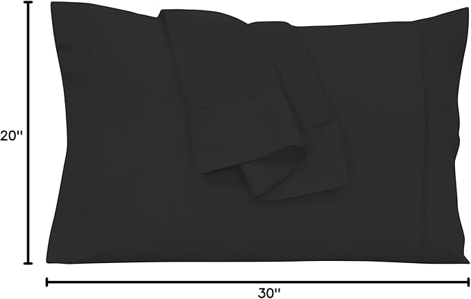 Royale Linens Queen Pillowcase Set of 2 - Bed Pillow Cover - 20" x 30" - BlackPillowcases - 1800 Brushed Microfiber, Wrinkle & Fade Resistant - Soft & Cozy- Queen Size Pillow Case (Black)