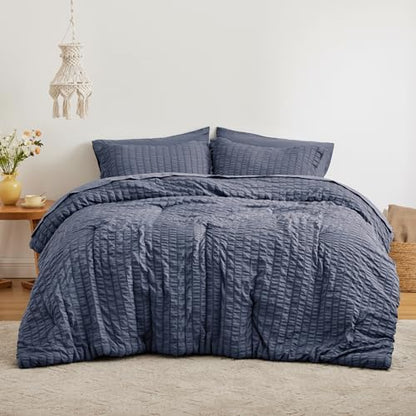 Love's cabin Seersucker Navy Blue Twin XL Comforter Set