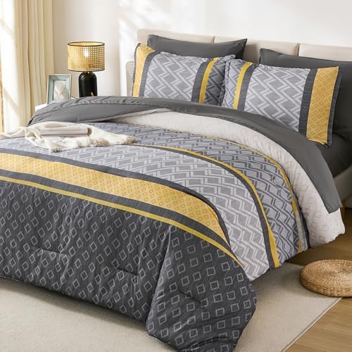 Cottolester Queen Comforter Set 7 Pieces,Boho Striped Bed in a Bag