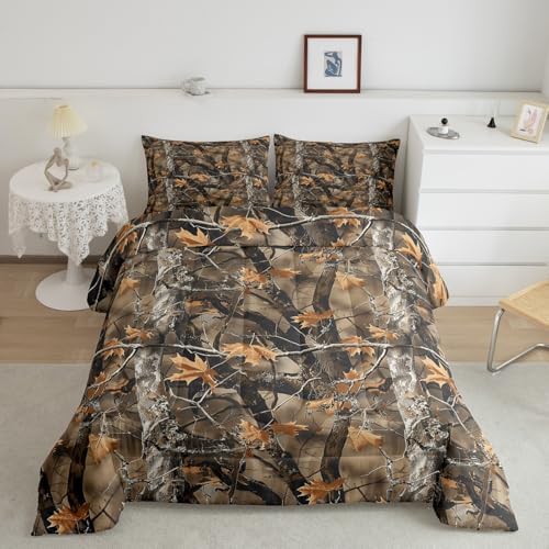 Feelyou Camo Comforter Set King Size for Men Boys Adults Kid Hunting Camouflage Tree Bedding Set Boho Cabin Hunting Down Comforter Forest Rustic Farmhouse Room Decor Quilt Set 2 Pcs