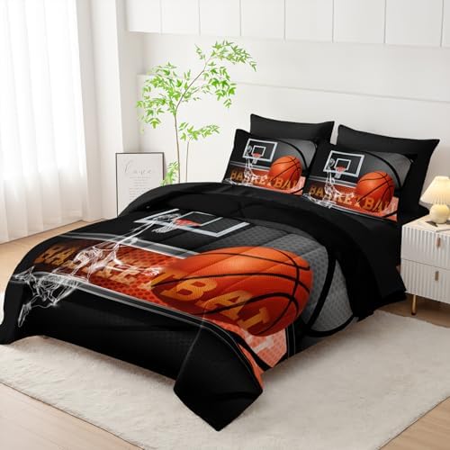 AILONEN 3D Basketball Sports Comforter Set Twin Size,7-Piece Sport Basketball Player Bed in a Bag,Comforter & Fitted Sheet with Flat Sheet & 2 Pillowcases,2 Pillow Cases for Bedroom,Soft Microfiber