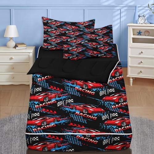 Nesker Racing Cars Twin Zipper Bedding for Boys, 3-Piece-All-in-one