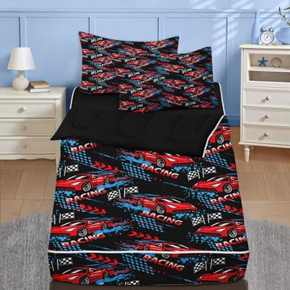 Nesker Racing Cars Twin Zipper Bedding for Boys, 3-Piece-All-in-one