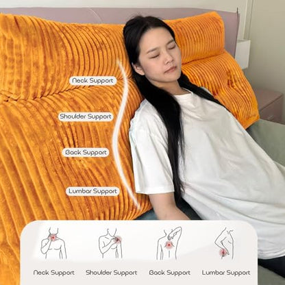 Headboard Pillow Full, Headboard Wedge Pillow with A Long Neck Roll Pillow Body Pillow, Triangle Pillow Wedge for Reading, Working, Bed Wedge Pillow for Headboard (Brown, Full)