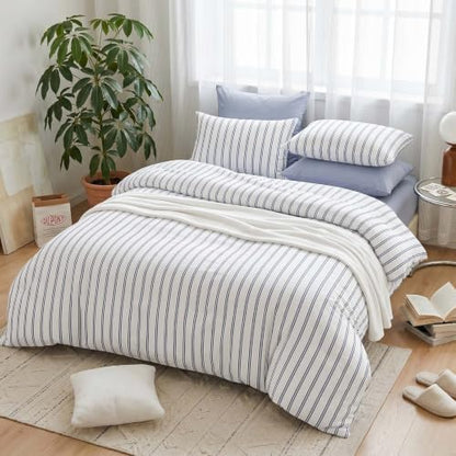 Nayoroom Blue Striped Comforter Set Queen Navy Pinstripe Coastal Bedding