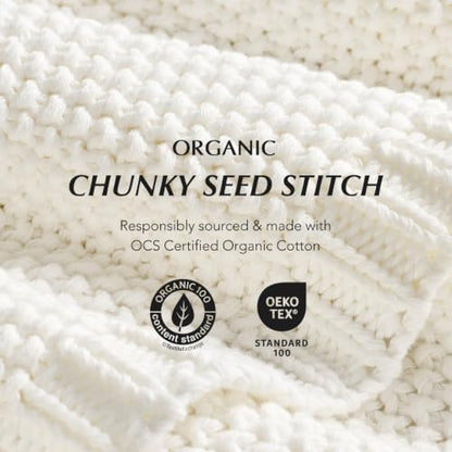 EverGrace Organic Cotton Chunky Knit Throw Blanket, 50 x 60 Bright White