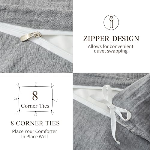 MEISHANG Muslin Duvet Cover King Size - 100% Organic Cotton