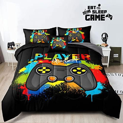 6 Pieces Gaming Bedding Set Queen Size for Boys Gamer Comforter Set for Boys Girls Kids Teens 6 Piece Bed in A Bag Video Game Bedding for Gamer Room Decorative Queen19