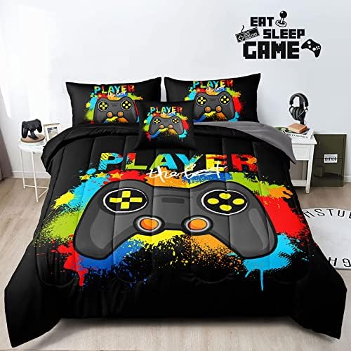 5 Pieces Gaming Bedding Set Twin Size for Boys Gamer Comforter Set for Boys Girls Kids Teens 5 Piece Bed in A Bag Video Game Bedding for Gamer Room Decorative Twin19