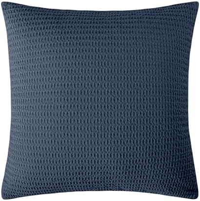 Levtex Home - Cloud Waffle Square Decorative Pillow - 20x20in - Textured Waffle Weave - Navy Blue - Polyester Filled - Cotton Solid Back - Zipper Closure