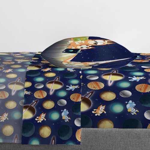 Jay Franco Kids Sheet Set with Fitted, Flat Sheets & Pillow Cover - Ultra-Soft Bedding with Pillowcase for Room Decor, Blue - Bluey & Bingo, 3 Piece Toddler