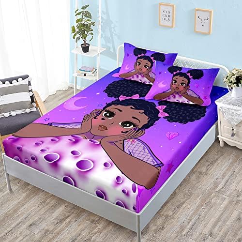 HOSIMA Black Girl Magic Queen Bedding Sets,1 Fitted Sheet+2 Pillowcases.