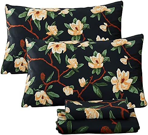 FADFAY Sheets Set Cal King Shabby Black and Yellow Floral Bedding Elegant Peony Sheets Vintage Farmhouse Bedding 100% Egyptian Cotton 800 Thread Count Deep Pocket Fitted Sheet, 4Pcs-California King