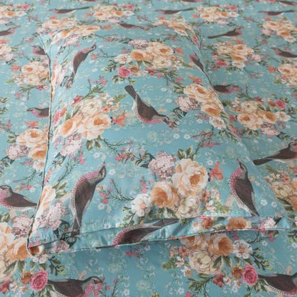 FADFAY 100% Cotton Cal King Sheet Set, Mint Green Floral Bird Print Bedding