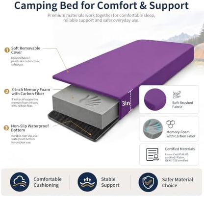 CYMULA Memory Foam Camping Mattress Pad,Sleeping Pad for Camping,Non-Slip Bottom Floor Car Mattress Bed with Retaining Portable Roll up Mattress Pad Mat for Travel Truck Guest Bed Tent