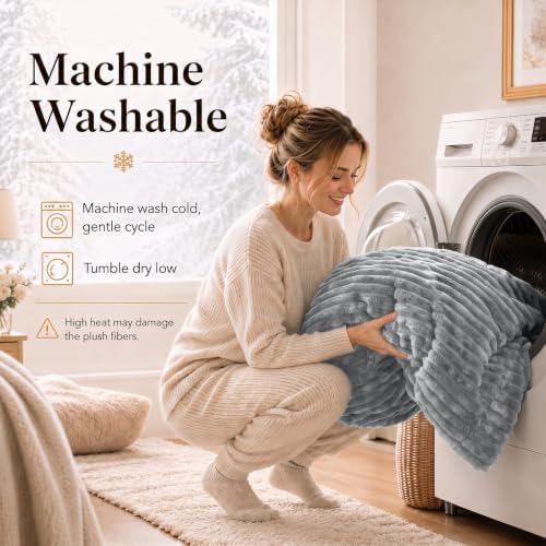 CozyLux Fleece Full Size Comforter Sets, 3 Piece Winter Warm Grey Bedding