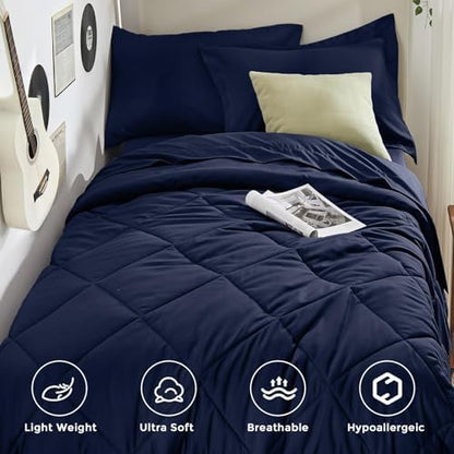 HEVUMYI 5-Piece Twin XL Comforter Set, Navy Bed in a Bag