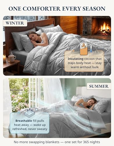LANE LINEN 7 Piece King Comforter Set Microfiber Down Alternative - Silver