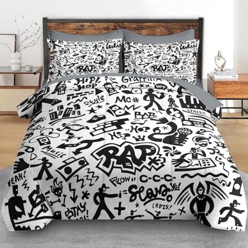 Pamnest Queen Comforter Set with Sheets, 7 Pieces Rap Music Bedding