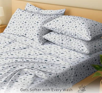 RUVANTI 100% Cotton Split King Sheets, Percale Sheets Set, Coastal Blue