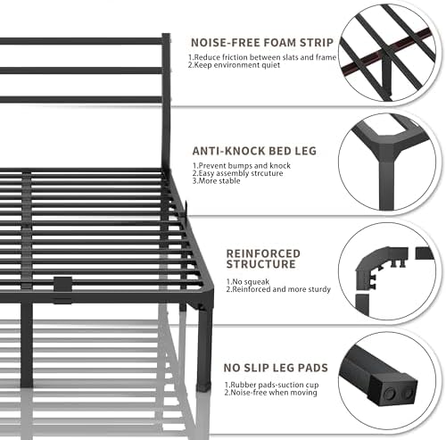 ROIL 14 Inch Full Bed Frame with Headboard & 4 Mattress Baffles