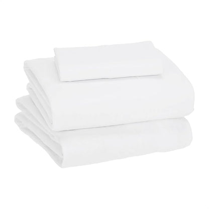 Amazon Basics 3 Piece Bed Sheets Set, 100% Cotton Jersey, Includes Super Soft, Flat and Fitted Sheets, Pillowcase, Toddler, White, Solid