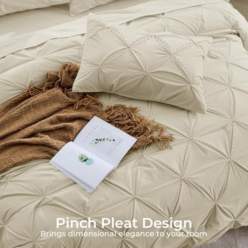 Sasttie Twin XL Comforter Set, 5-Piece Bed in a Bag, Pintuck Bedding Sets for All Season, Includes Comforter, Flat Sheet, Fitted Sheet, Pillowcase and Pillowsham, Linen