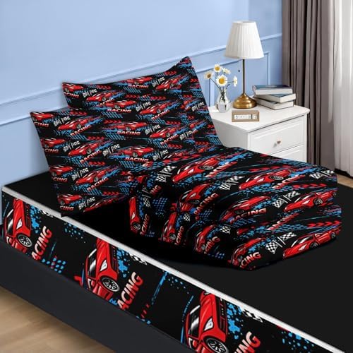 Nesker Racing Cars Twin Zipper Bedding for Boys, 3-Piece-All-in-one