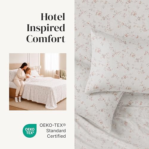 Modern Threads Silky Soft Microfiber and Wrinkle Free Sheets - Luxurious Microfiber Bed Sheets Includes Flat Sheet, Fitted Sheet with Deep Pockets, & Pillowcases Kashmir Rose Clay, Full