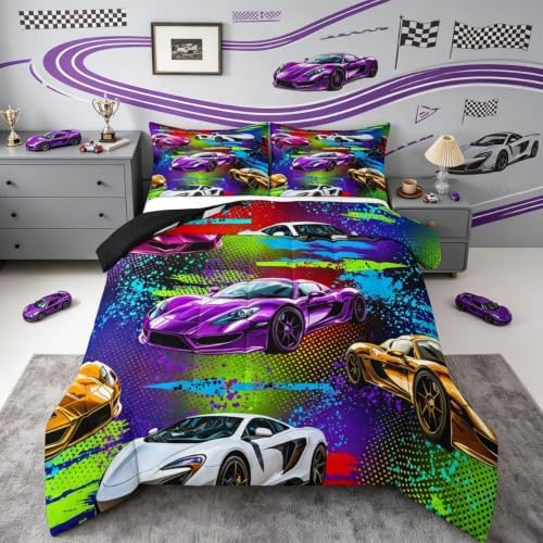 Feelyou Boys Sports Car Comforter Set Full Size for Kids Boys Girls