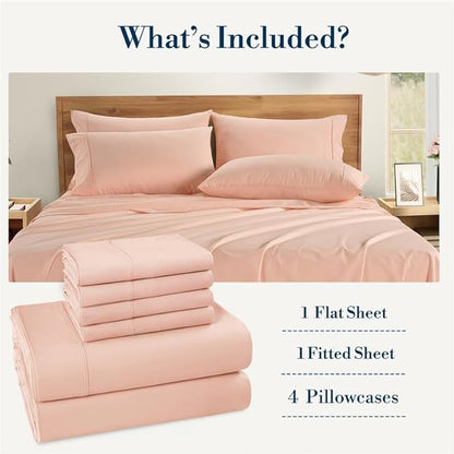 Casa Platino 100% Cotton Cal King Size Sheets Set – 6 Piece Crisp Percale Cal King Size Cooling Sheets, Lightweight for Summer, with 15" Deep Pocket Fitted Sheet, Comfortable Sleep – Veiled Rose