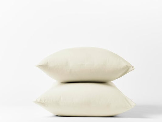 Coyuchi Crinkled Percale Pillowcase Set of 2 – 100% GOTS Certified Organic Cotton, Soft & Cool Standard Pillowcases, Breathable Medium Weight Cotton (Undyed)