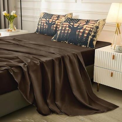 Deer Comforter Sets Full 5PCS with Sheets,Deer and American Flag Comforter Set for Hunter Bedroom Decor,Deer Bedding Full,Bedding Set for Boys Adult Teens