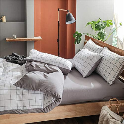 NSNLGSGC Twin Duvet Cover Set Grid White - Kids