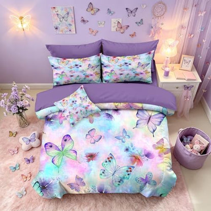 6pcs Butterfly Comforter Set for Girls,Twin Size Bedding Sets for Teen,Kids Comforter Set with 1 Quilt+1 Flat Sheet+1 Fitted Sheet+2 Pillowcases+1 Cushion Cover(Butterfly Twin)