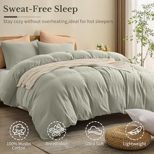 MEISHANG Muslin Duvet Cover Queen Size - 100% Organic Cotton