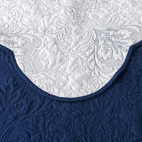 HoneiLife Quilt Sets King Size - Microfiber Bedspreads for King Bed, 3-Piece Lightweight Coverlets, Retro Bed Cover King Quilt Bedding Set All Season Quilts-Navy
