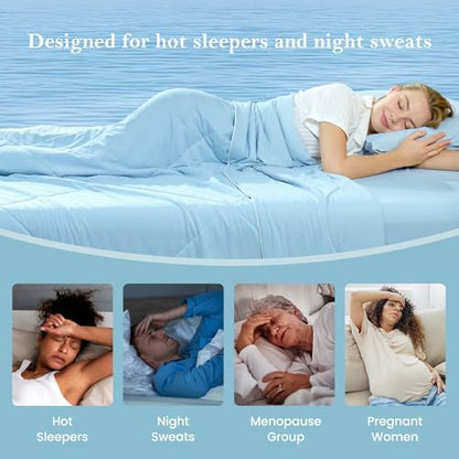 Cozy Bliss Cooling Comforter King Size, Cooling Blankets for Hot Sleepers and Night Sweats, Sky Blue Summer Comforter for King Size Bed, Breathable Soft Lightweight Silk Smooth