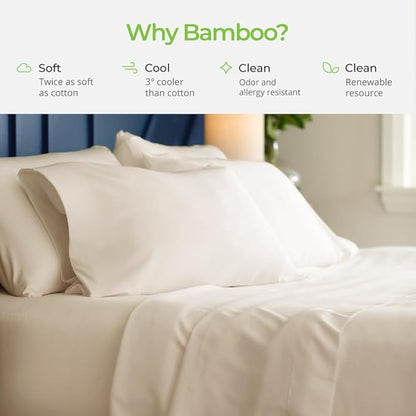 Cariloha Aloha Soft 4-Piece Sheet Set | White | Cal King | Made from 100% Viscose derived from Bamboo | Introductory Sheet Line