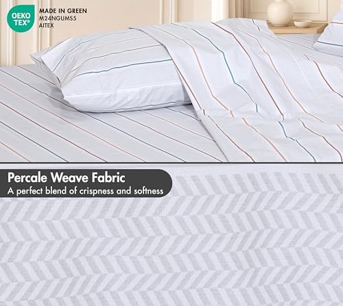 RUVANTI 100% Cotton Queen Sheets, Percale Weave, Chevron Twill Stripe
