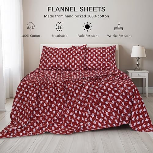 RUVANTI Flannel Sheets Twin Size, Red Christmas