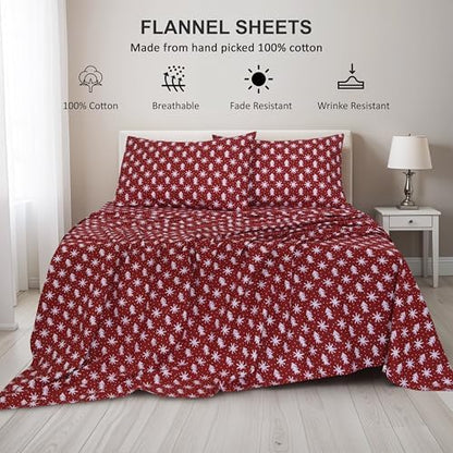 RUVANTI Flannel Sheets Queen Size, Red Christmas