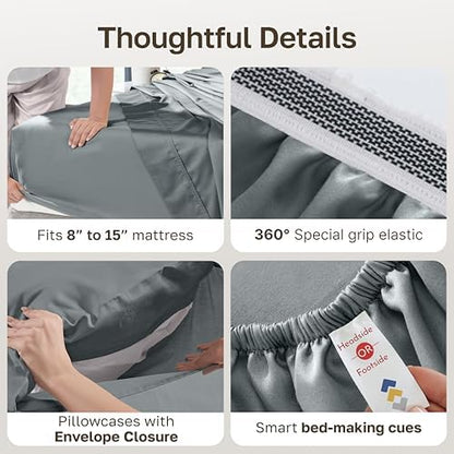 California Design Den 100% Egyptian Cotton Full Size Bed Sheets, Grey