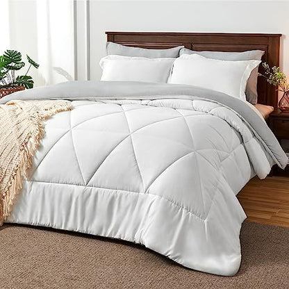 BEDELITE Cal King Comforter Set 7 Pieces, Reversible White Bed in A Bag