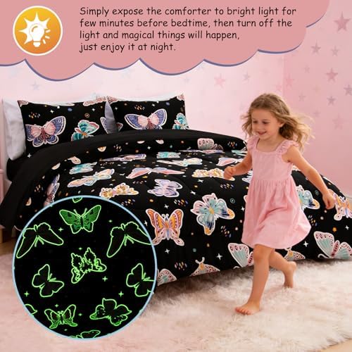 A Nice Night Butterfly 5pc Full Comforter Set Glow in The Dark Kids Bedding
