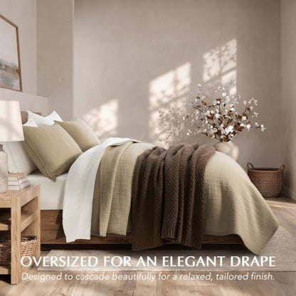 EverGrace 100% Cotton Modern Grid Stitch Quilt Set, King Size, Stone Taupe