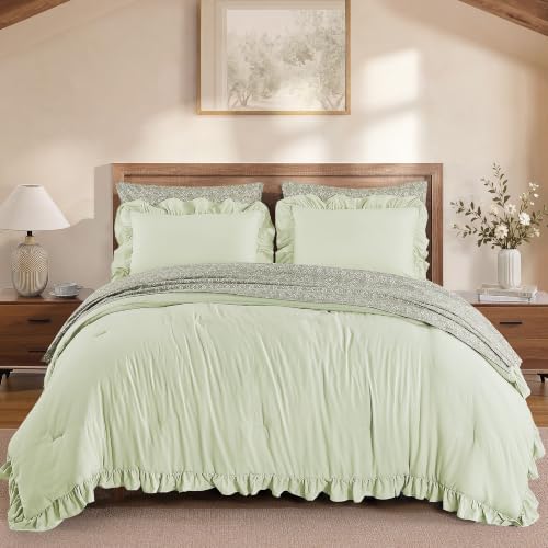 BLOOMHAVEN Full Size Comforter Sets-7 Pieces Ruffle Bedding Floral Sheet