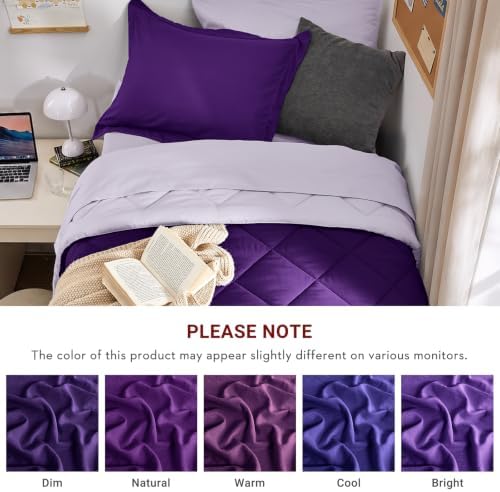 MUXHOMO 5 Pieces Twin XL Comforter Set, Reversible Bed in a Bag Twin XL Size, All Season Bedding Set with Comforter, Flat Sheet, Fitted Sheet, Pillowcases & Shams, Purple & Lavender