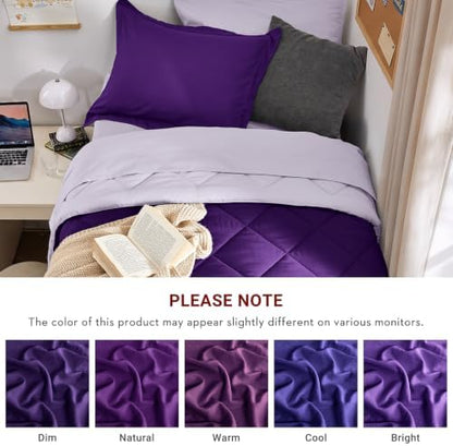 MUXHOMO 5 Pieces Twin XL Comforter Set, Reversible Bed in a Bag Twin XL Size, All Season Bedding Set with Comforter, Flat Sheet, Fitted Sheet, Pillowcases & Shams, Purple & Lavender