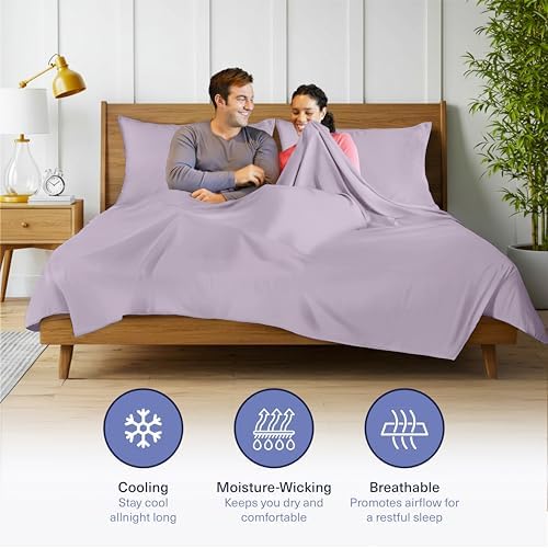 Kickoff Viscose Bamboo Sheets Queen Size 4-pc 100% Organic Bamboo Viscose Bed Cooling Sheets Queen Size Set Cool Bedding for hot Sleepers Sheet Set - Gift Ready Packaging (Lavender, Q)